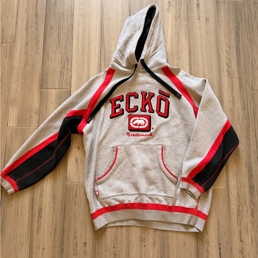 Unisex Kids Gray & Red Pullover Hoodie